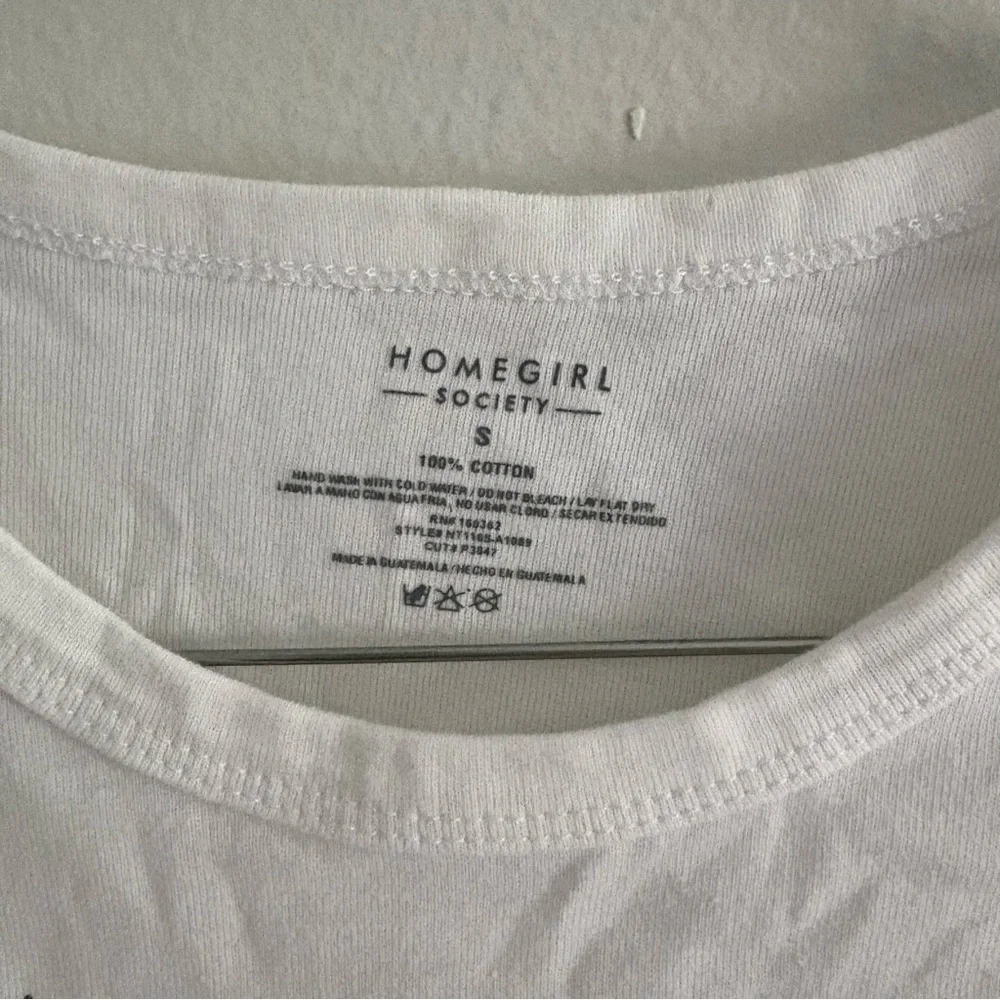 Homegirl Society • Cropped White Tank with Floral/Mushroom Design - Picture 2 of 3
